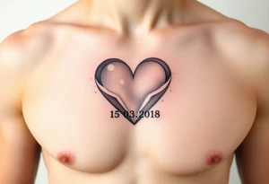 A soft watercolor heart, with wedding date 15.03.2018 tattoo idea