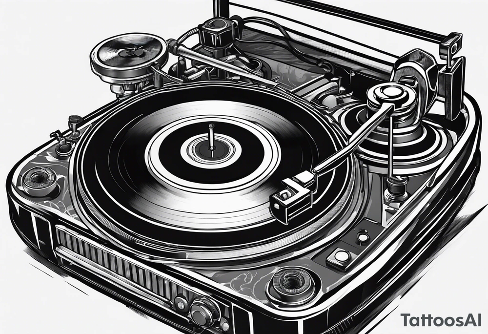 A recordplayer fineline minimalistic roftop tattoo idea A recordplayer fineline minimalistic roftop tattoo idea