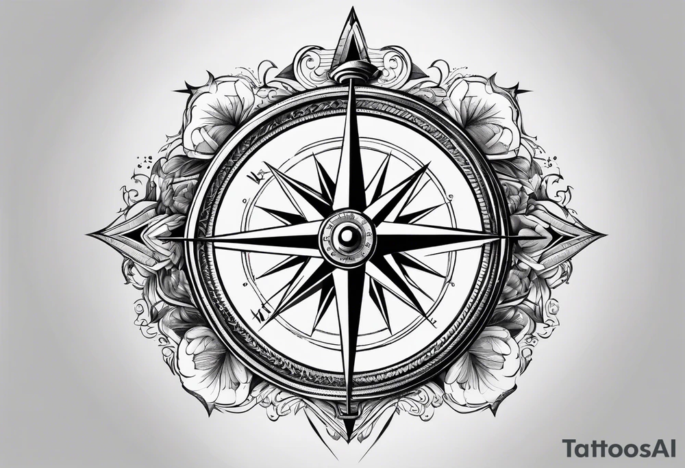 compass surrounded by stars and 
 ocean waves tattoo idea
