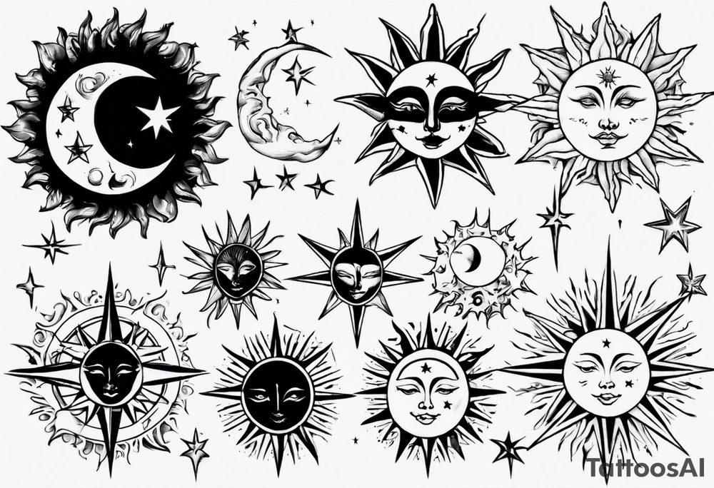 Sun star and moon next to eachother tattoo idea