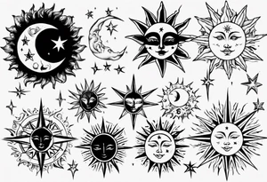 Sun star and moon next to eachother tattoo idea