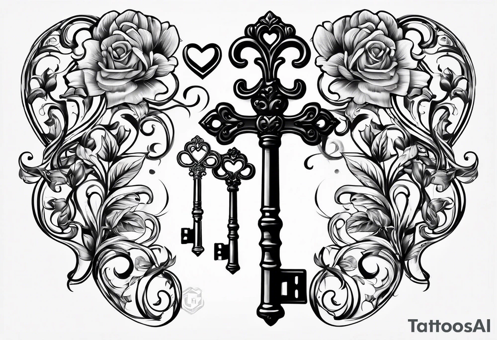 Heart shaped antique key tattoo idea