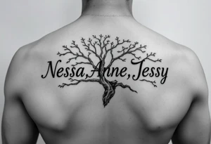 the name Nessa, Anne, Jessy
 on a live tree tattoo idea