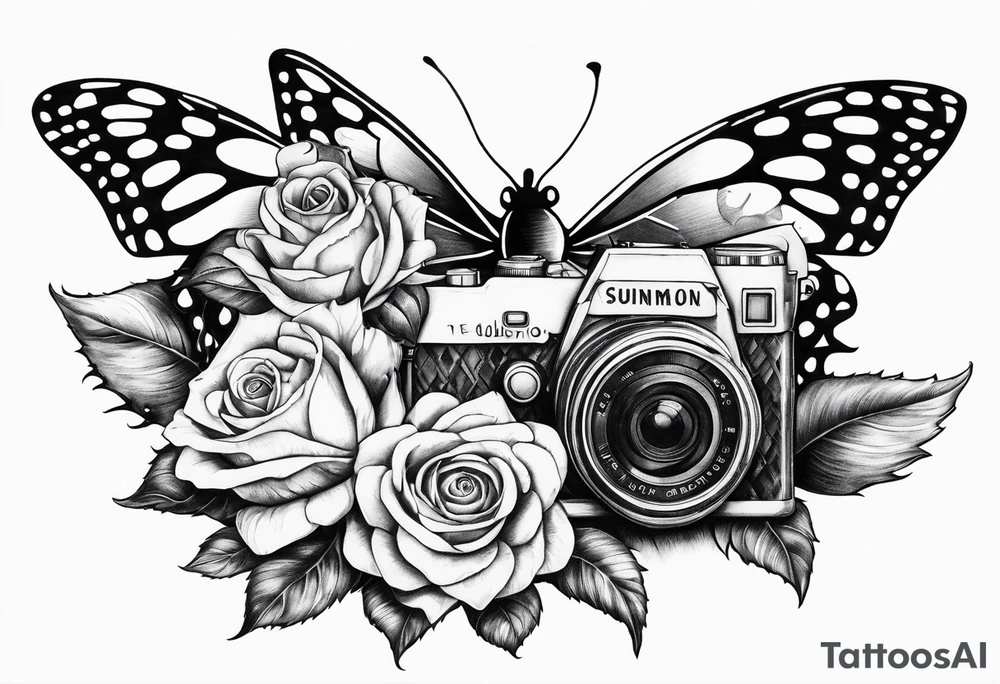 sunflower, camera, flower rose , book, butterfly tattoo idea sunflower, camera, flower rose , book, butterfly tattoo idea