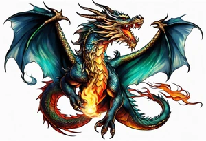Flying dragon, breath fire tattoo idea