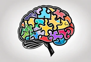 anthropomorphic brain made of puzzle pieces tattoo idea