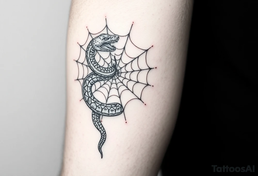 Snake wrapped in a spider web tattoo idea