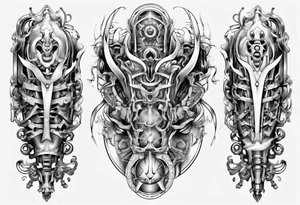 Leg armor mechanical symmetrical tattoo idea
