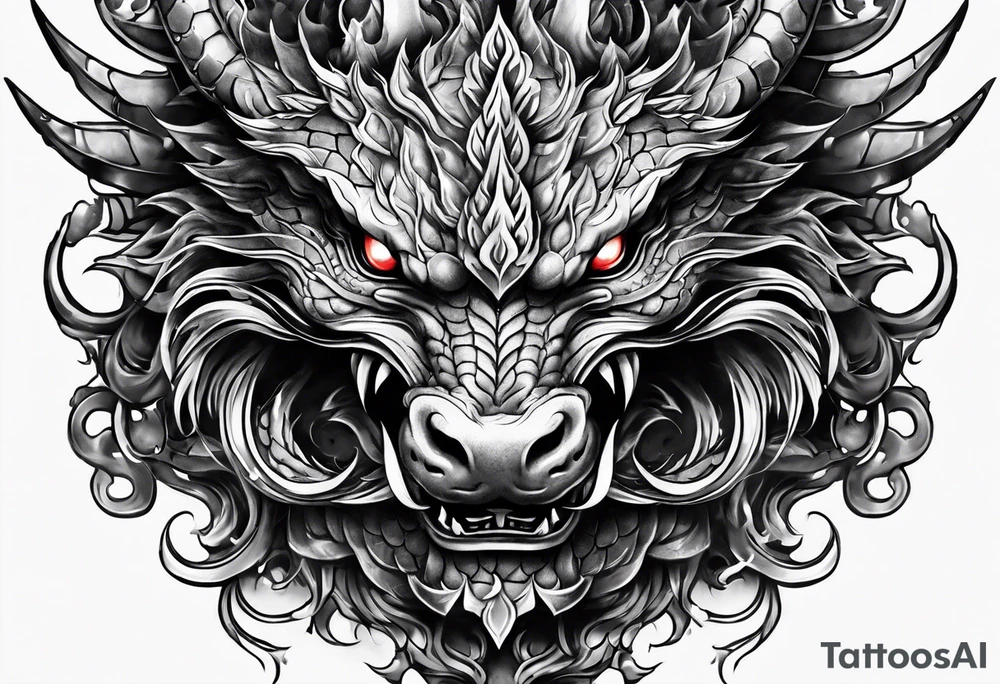 dragon mask fire tattoo idea