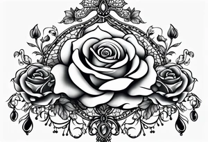 A chandelier style rose with Gothic Victorian lace on shoulder tattoo idea