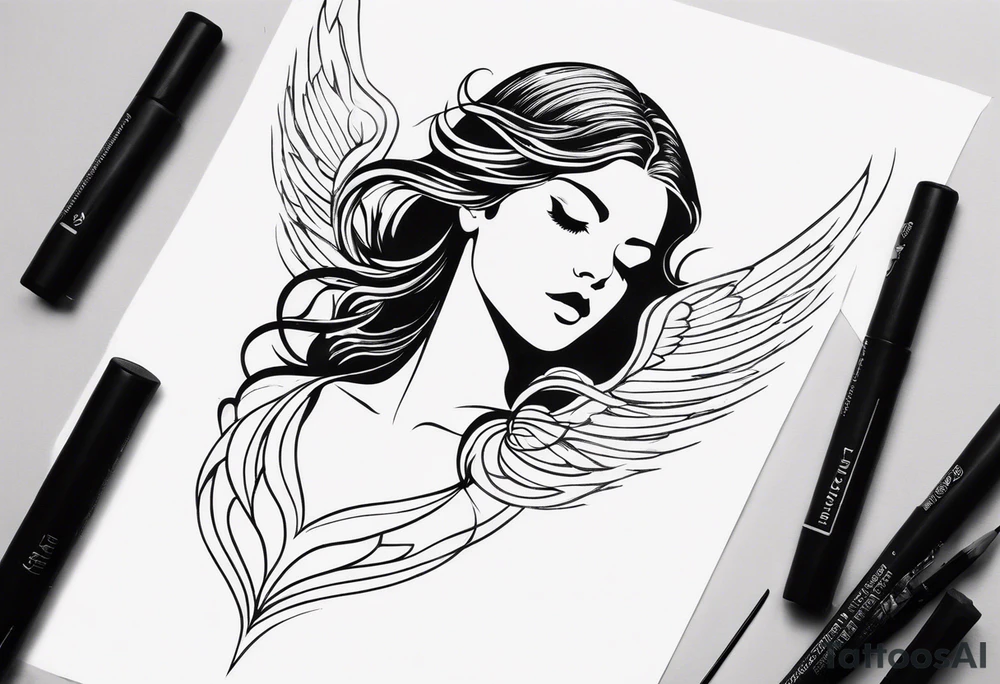 silhouette of a girl with wings made out of glass tattoo idea