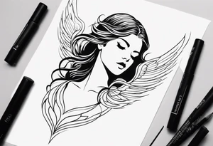 silhouette of a girl with wings made out of glass tattoo idea