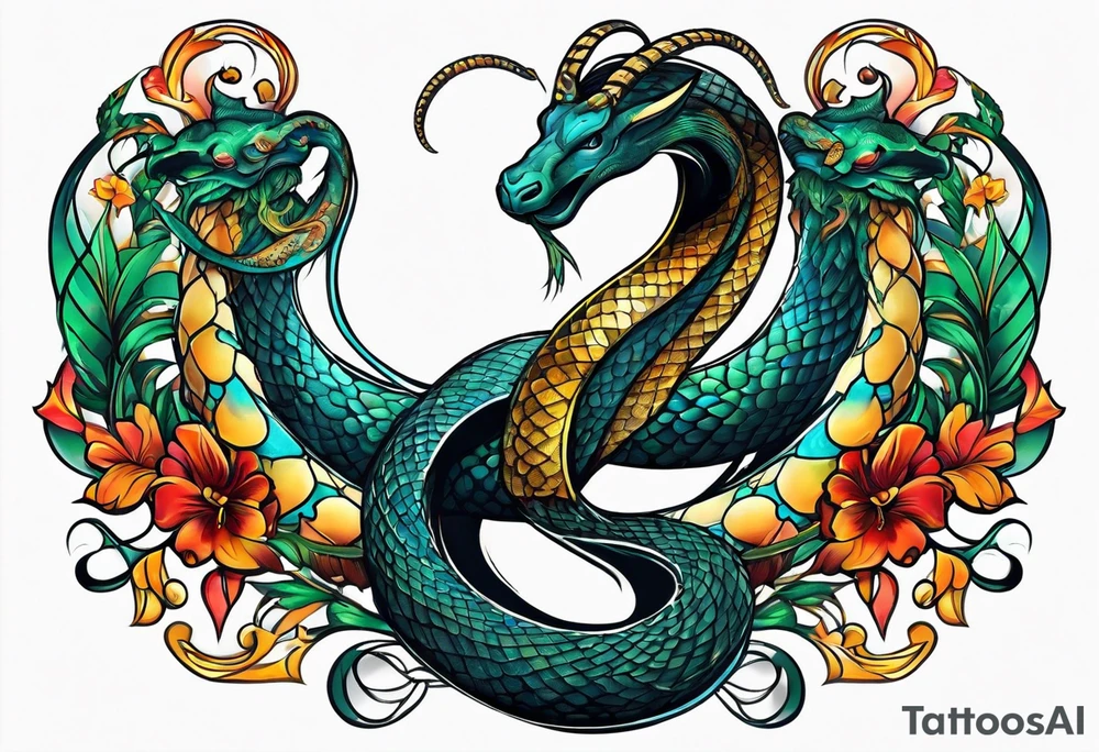 On the goat's head is a snake tattoo idea