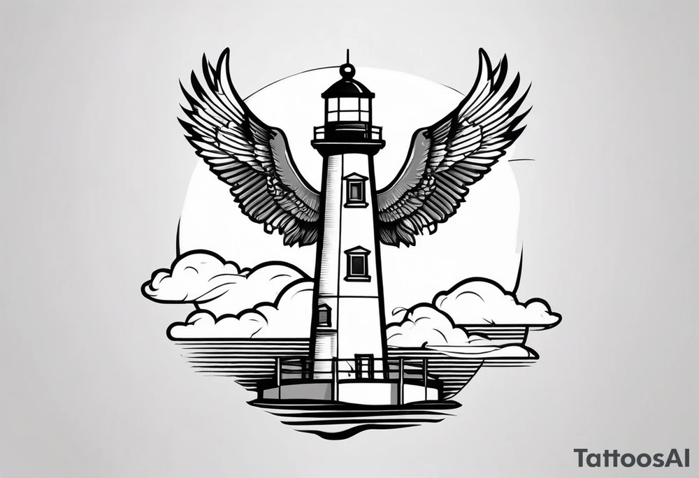 lighthouse, eagle and ribbon tattoo idea