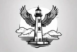 lighthouse, eagle and ribbon tattoo idea