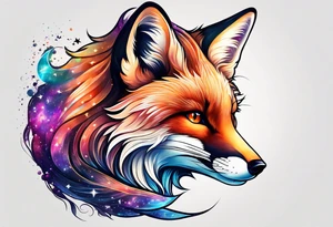 vibrant fox, galaxy, stars tattoo idea