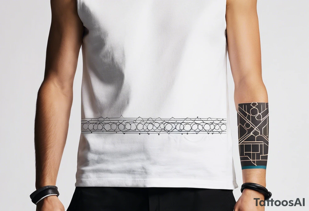 armband tattoo, masculine, narrow, horizontal with atoms chain pattern tattoo idea