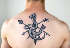 snake with bow and arrow with dragon around chest tattoo idea