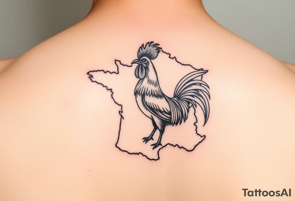map of France with Rooster in color tattoo idea