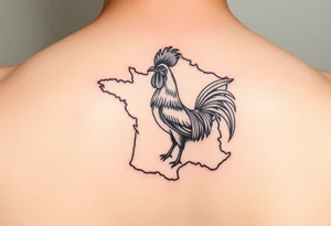 map of France with Rooster in color tattoo idea