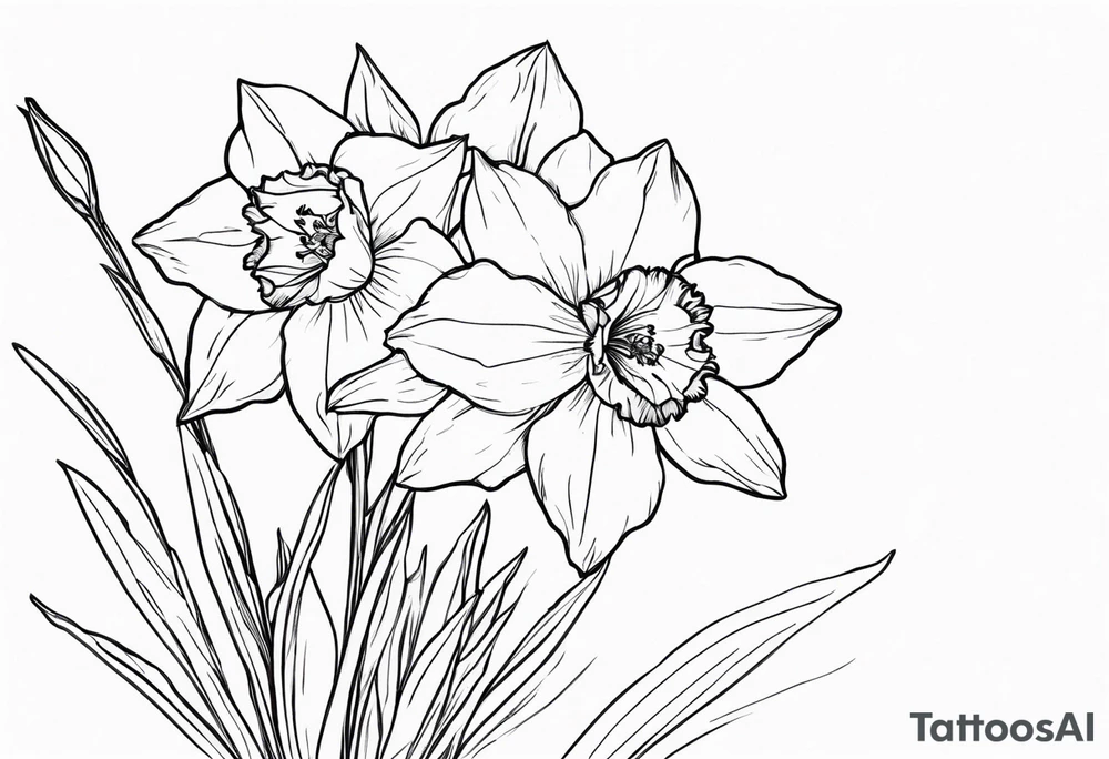 Larkspur flower, narcissus flower bouquet tattoo idea