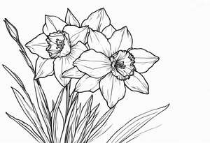 Larkspur flower, narcissus flower bouquet tattoo idea