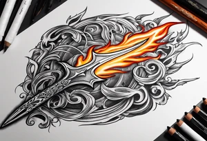 trident in flame tattoo idea