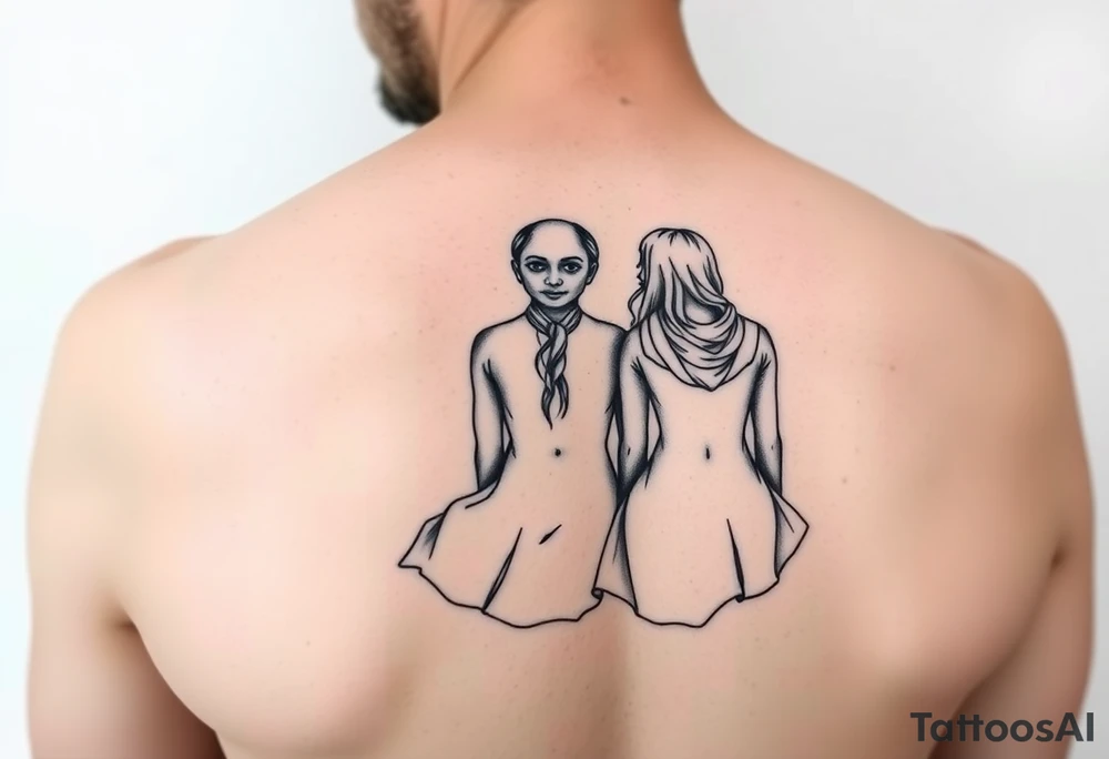Two sisters sitting next tattoo idea