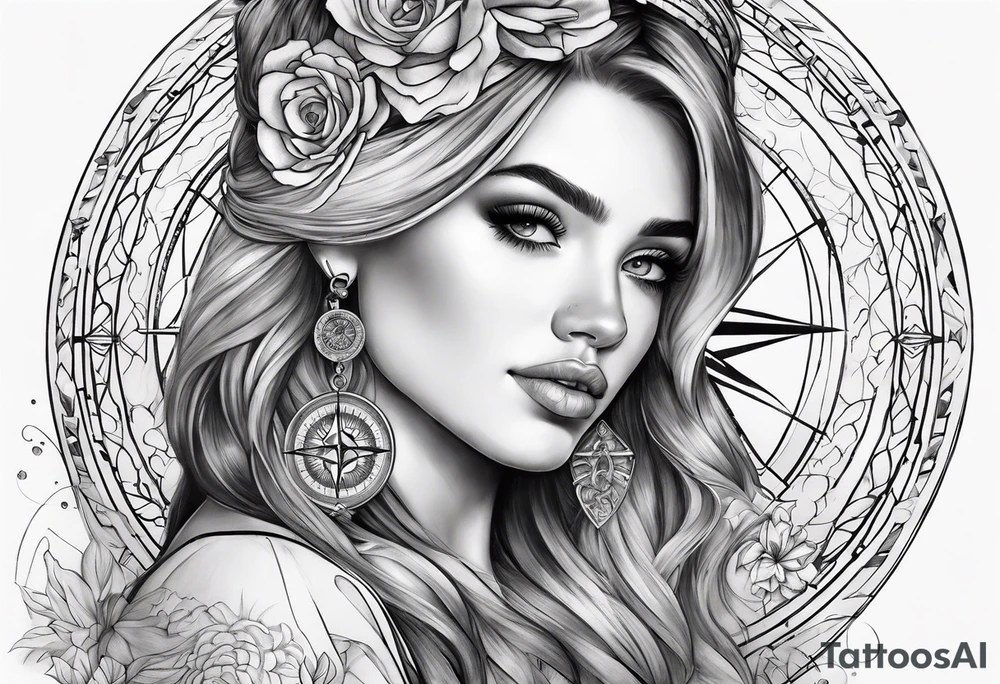 Feminine compass tattoo idea