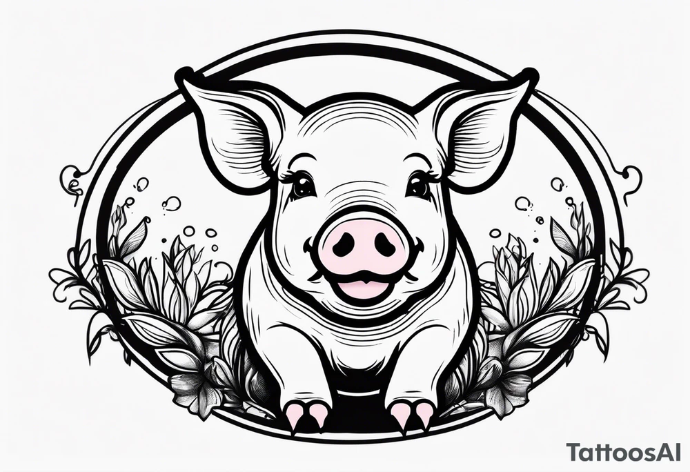 cute pig or piglet.
with text: "friends not food" 
very thin lines tattoo idea