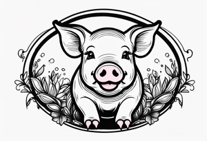 cute pig or piglet.
with text: "friends not food" 
very thin lines tattoo idea