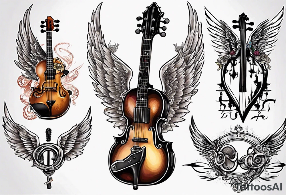 CROSSEED GUITAR AND VIOLIN WITH WINGS tattoo idea