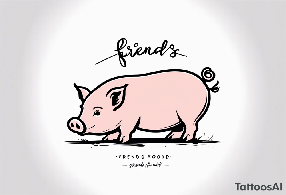 simple drawing of piglet or pig with text: "Friends. Not Food" included tattoo idea