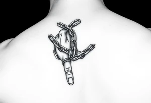 Chains wrapped on thumb and pointer finger connecting together tattoo idea