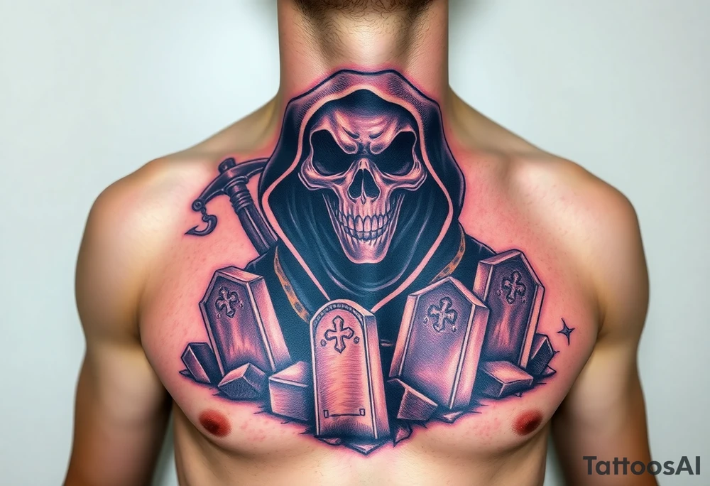 grim reaper with tomb stones tattoo idea