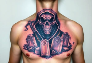 grim reaper with tomb stones tattoo idea