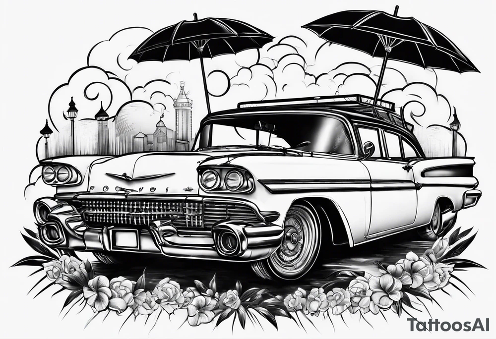 fire under an umbrella raininh tattoo idea