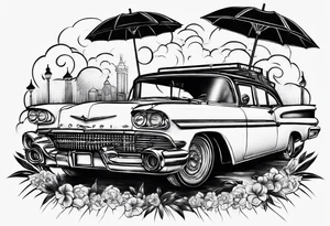 fire under an umbrella raininh tattoo idea