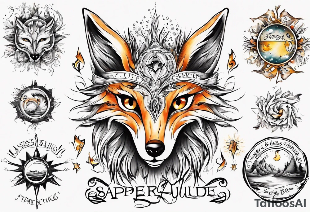 Wasser Eule Sonne Fuchs der Schriftzug : "Sapere Aude" und Sternzeichen Wasserman tattoo idea