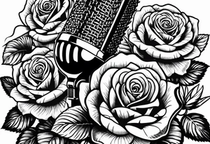 Country music microphone, roses and barbed wire in background tattoo idea