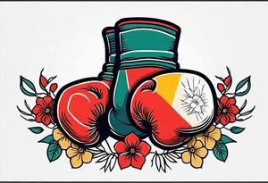 boxing gloves and flowers around the gloves  bold colors traditional old school vintage
banner tattoo idea