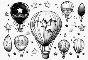Hot water balloon with star and heart balloons and little girl inside dreaming tattoo idea