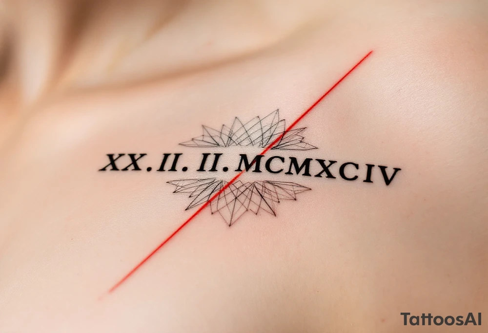 XX.III.MCMXCIV along the spine in bold black Roman font, split by a thin vertical red line for symmetry. tattoo idea