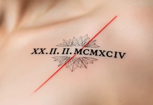 XX.III.MCMXCIV along the spine in bold black Roman font, split by a thin vertical red line for symmetry. tattoo idea