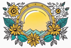 sunshine
old school vintage simple traditional design with vintage flowers surrounding
bold color simple tattoo idea
