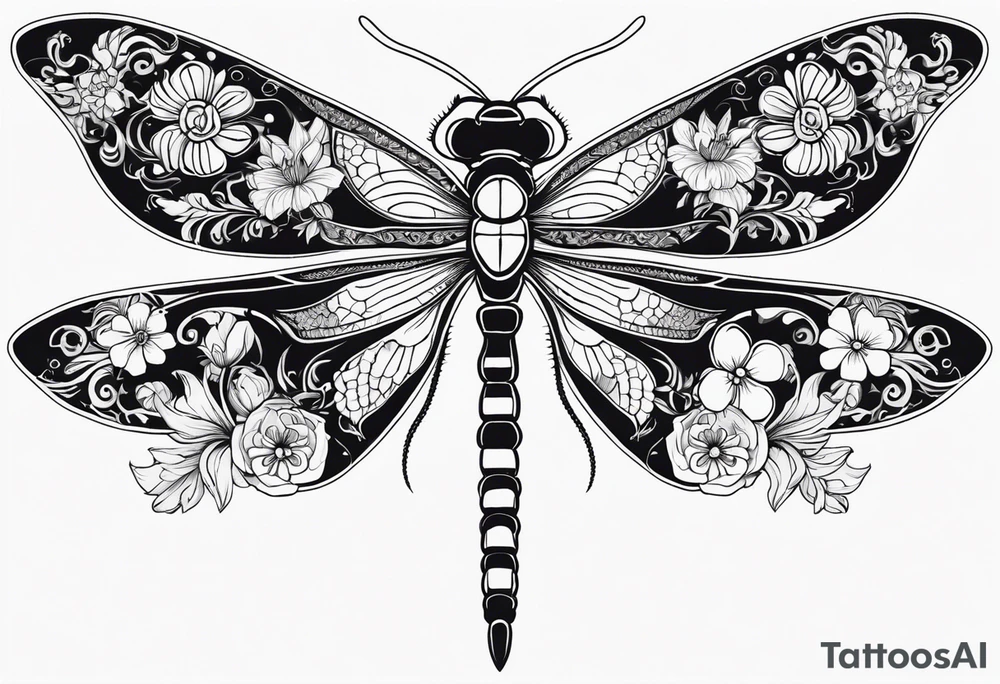 Dragon fly with flowers from mexican skull tattoo idea