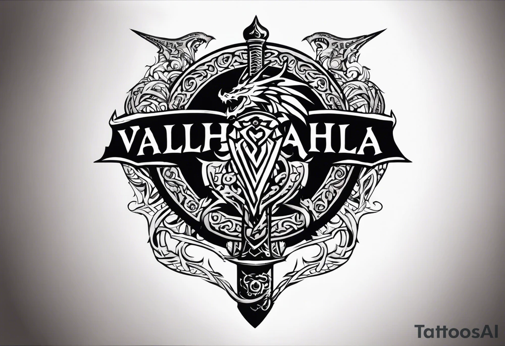 Valhalla sword ship dragon shield tattoo idea