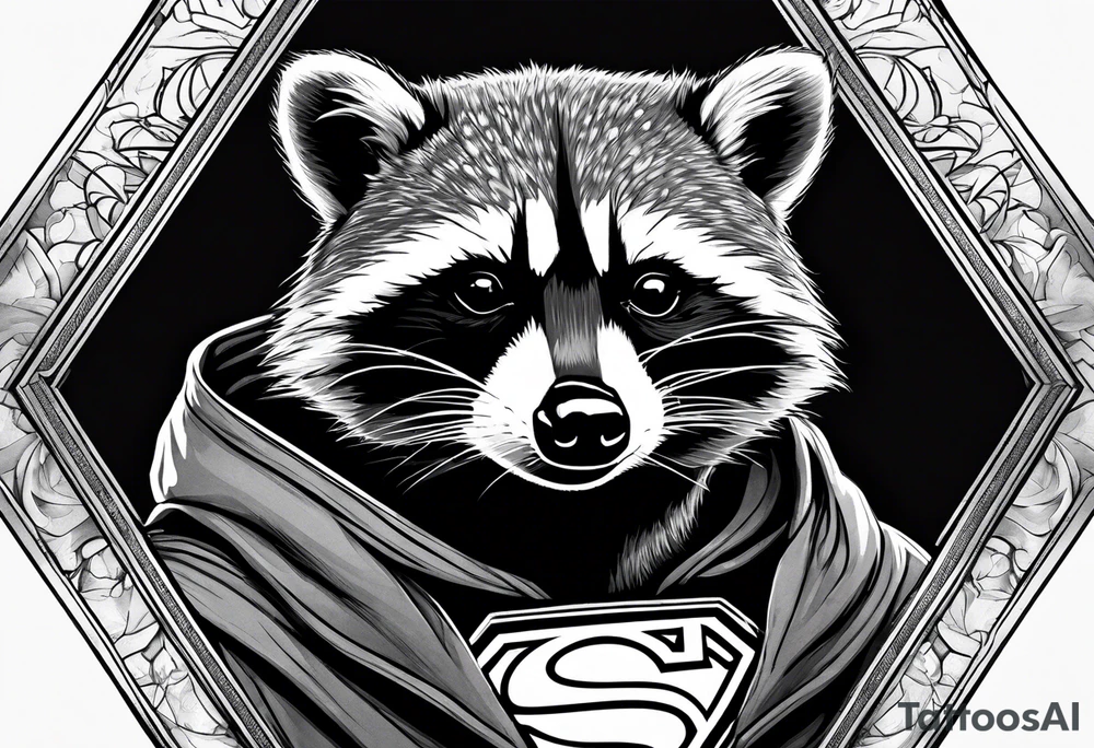 raccoon wearing a Superman hoodie tattoo idea