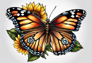 Butterfly sitting on a sunflower in owls body tattoo idea