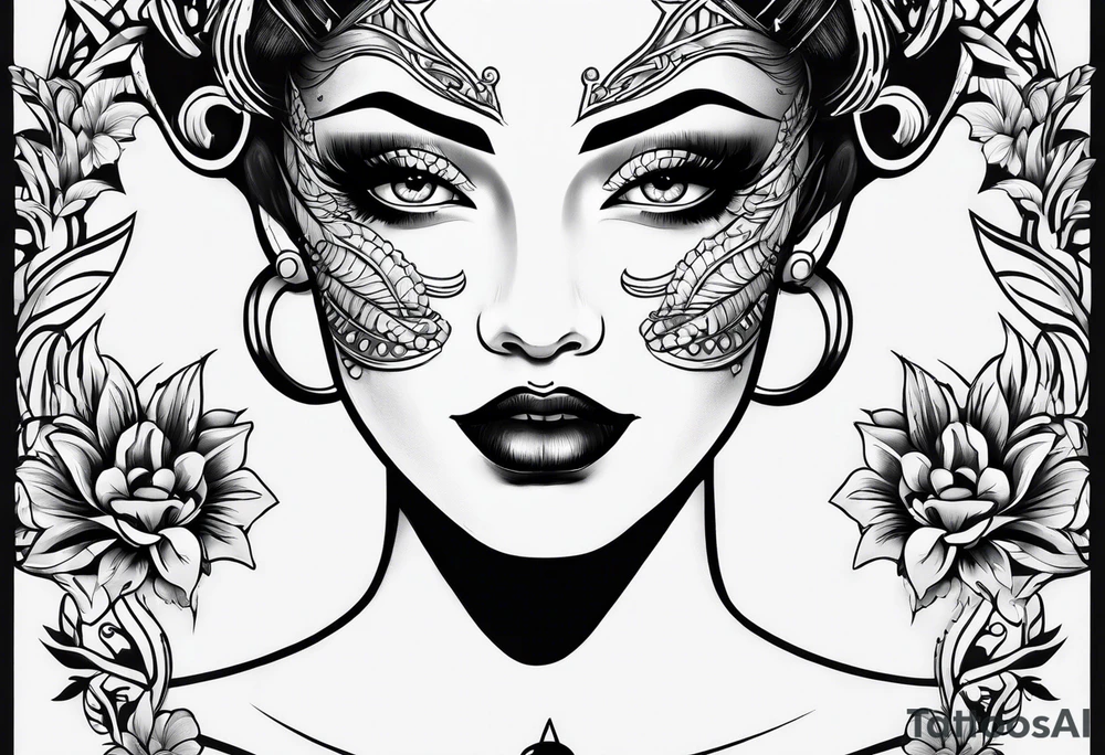 Woman face, traditional tattoo style tattoo idea